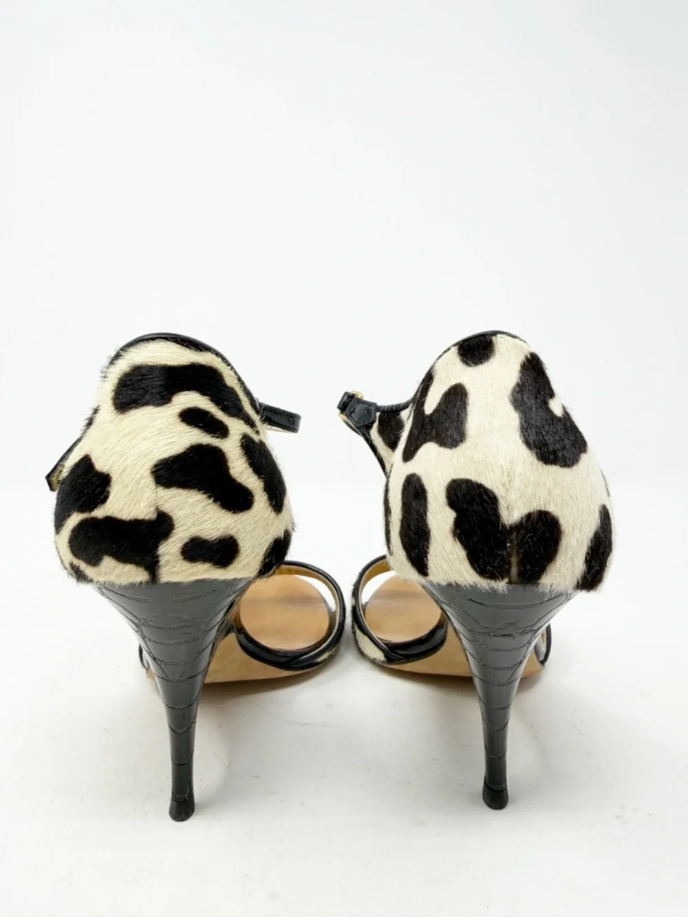 Giuseppe Zanotti Black White Pony Hair Ankle Strap Heels Womens Size 7.5